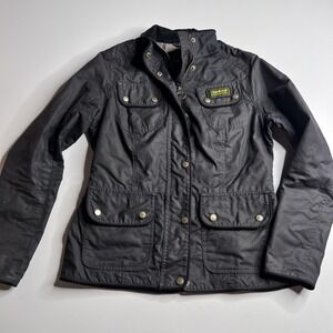 Barbour International Jacket Womens 8 Black Waxed Cotton Motorcycle Outdoor